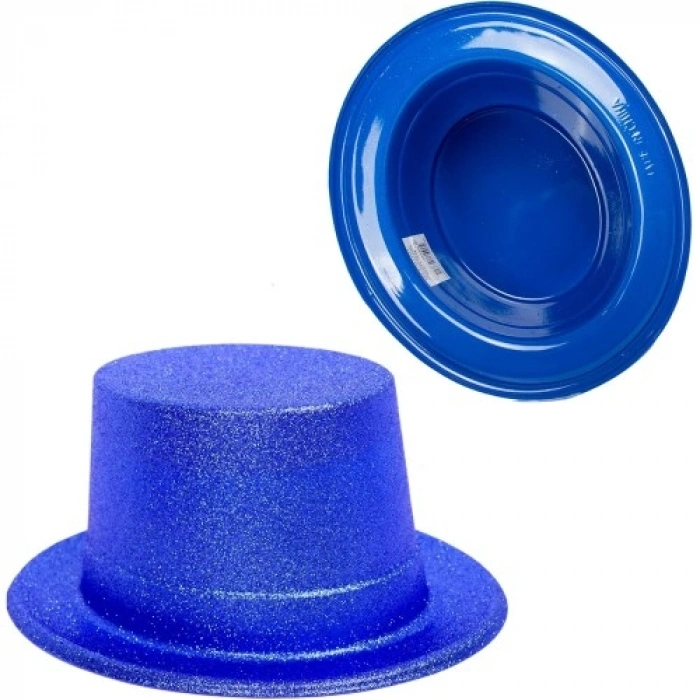 VipMarketim Mavi Renk Parıltılı Simli Fötr Silindir Parti Şapkası