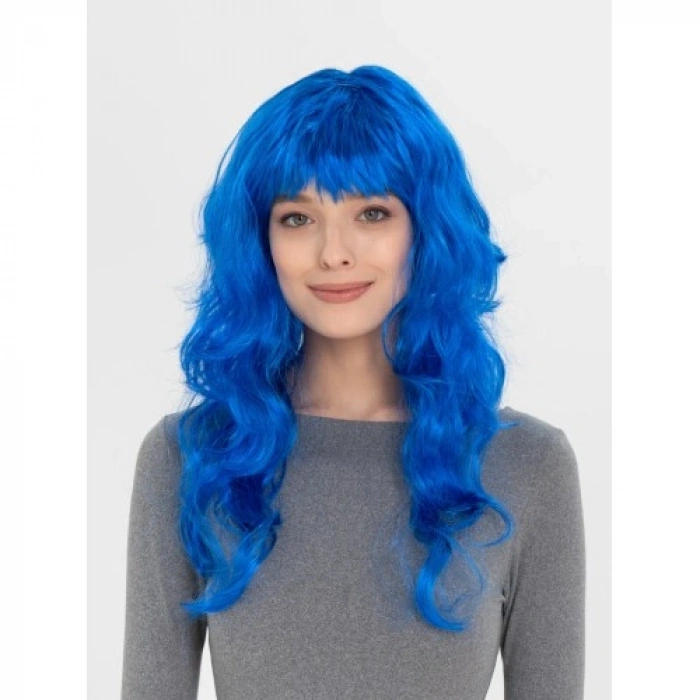 VipMarketim Mavi Renk Uzun Dalgalı Parti Peruğu