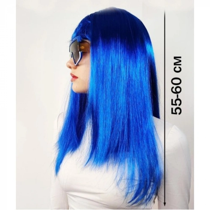 VipMarketim Mavi Renk Uzun Parti Peruğu