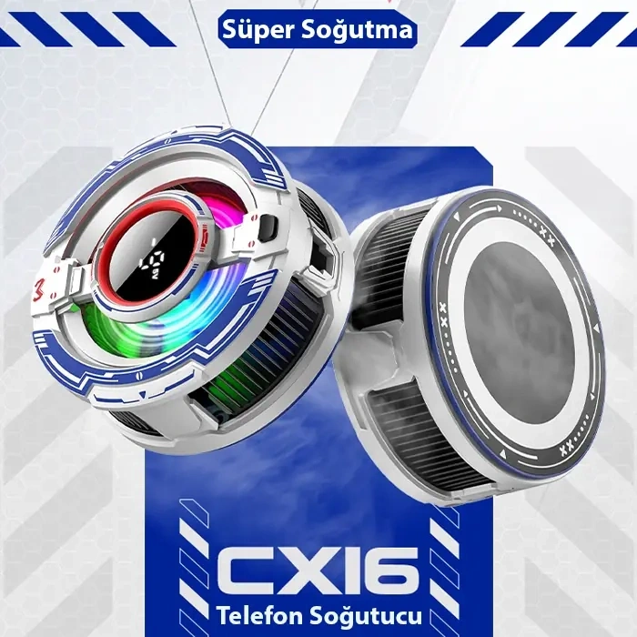 VipMarketim MEMO CX16 iOS Android Soğutucu 15W15W Manyetik RGB Telefon Soğutucu – Anında Hızlı Soğutma Sessiz Fan Tüm Akıllı Telefonlarla Uyumlu-(5775)