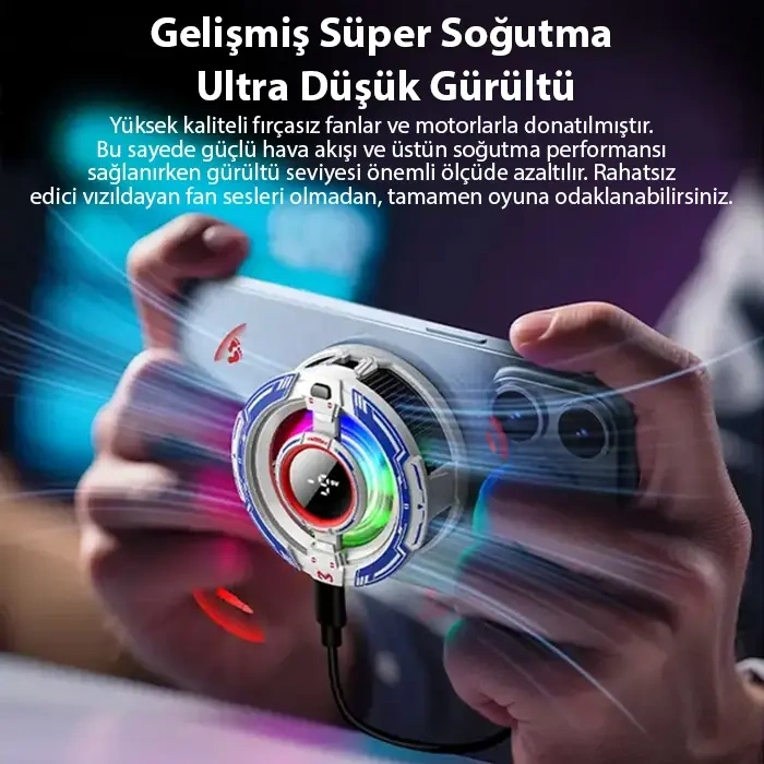 VipMarketim MEMO CX16 iOS Android Soğutucu 15W15W Manyetik RGB Telefon Soğutucu – Anında Hızlı Soğutma Sessiz Fan Tüm Akıllı Telefonlarla Uyumlu-(5775)