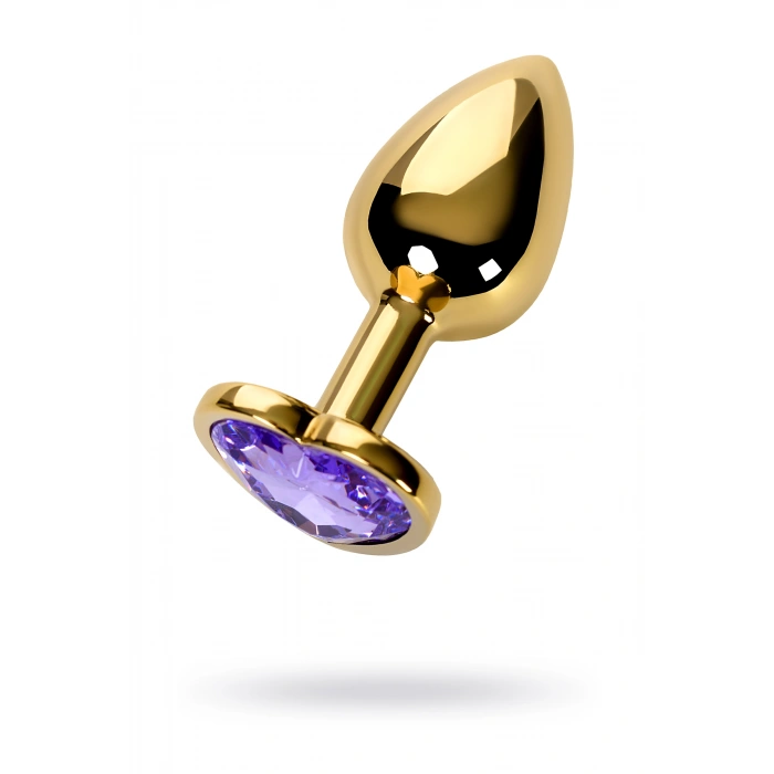 VipMarketim Metal Anal Plug, Metal, Altın, Mor Kristalli, 7 Cm, Ø 2,7 Cm, 50 G