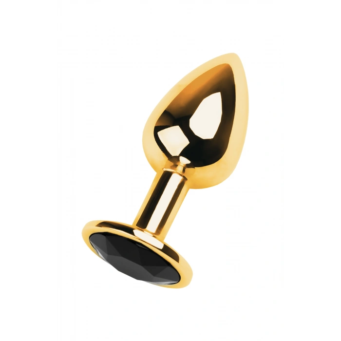 VipMarketim Metal Anal Plug, Metal, Altın, Siyah Kristalli, 7 Cm, Ø 2,8 Cm, 50 G