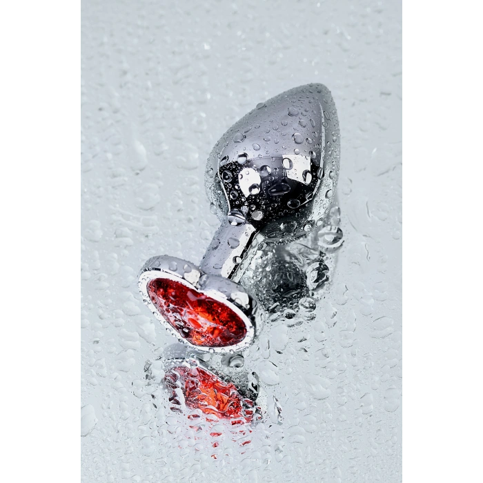 VipMarketim Metal Anal Plug, Metal, Gümüş, Kırmızı Kristalli, 7 Cm, Ø 2,7 Cm, 50 G