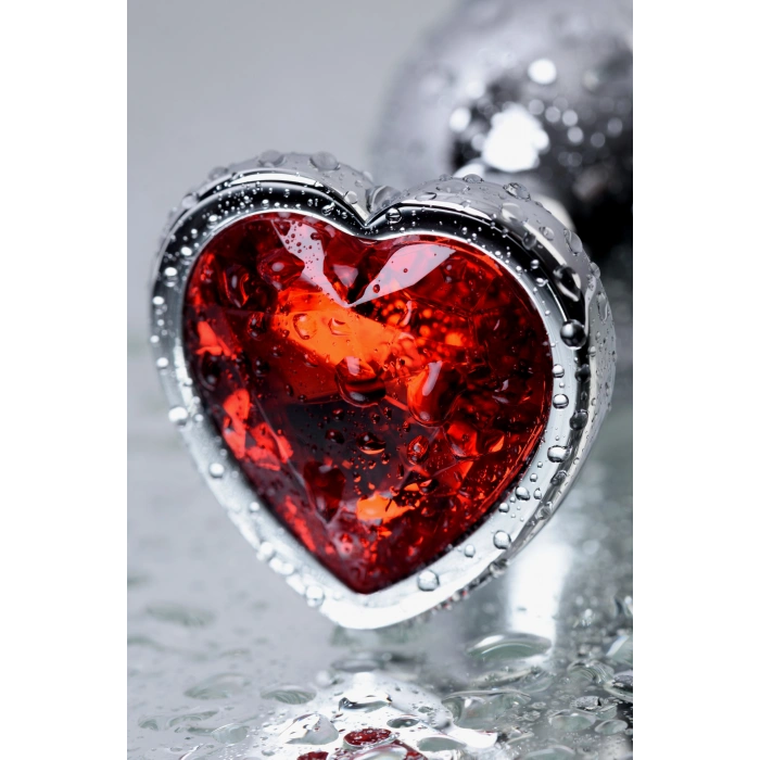 VipMarketim Metal Anal Plug, Metal, Gümüş, Kırmızı Kristalli, 7 Cm, Ø 2,7 Cm, 50 G