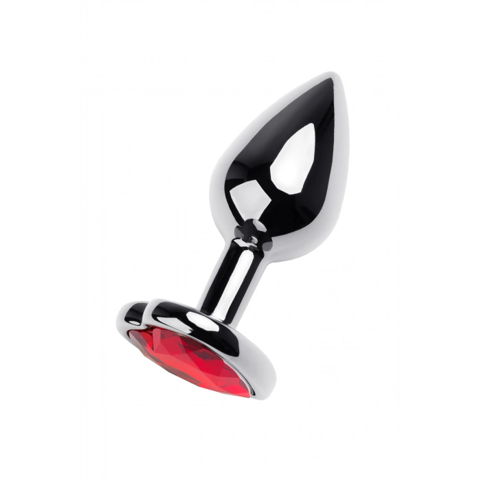 VipMarketim Metal Anal Plug, Metal, Gümüş, Kırmızı Kristalli, 7 Cm, Ø 2,7 Cm, 50 G