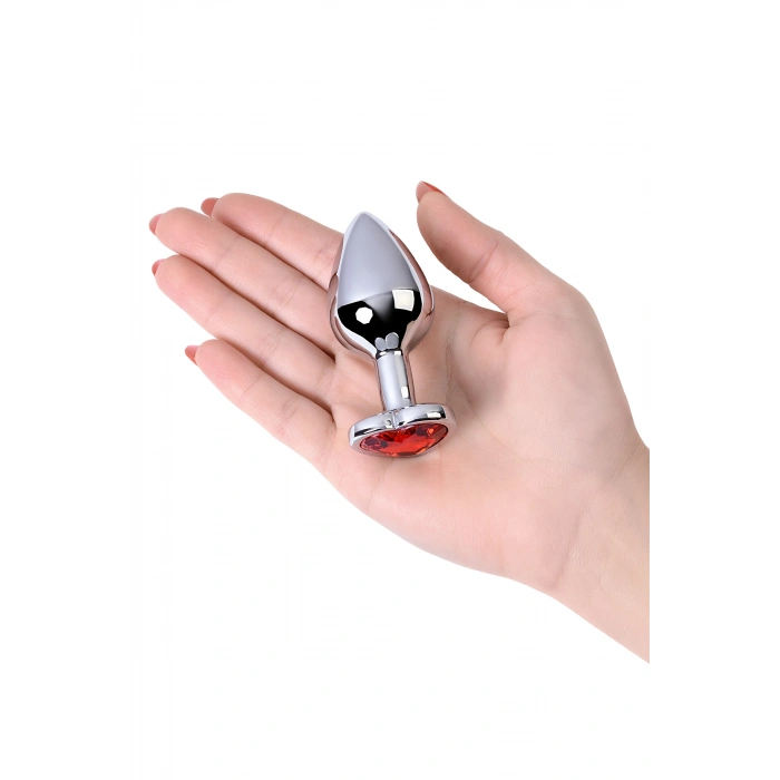 VipMarketim Metal Anal Plug, Metal, Gümüş, Kırmızı Kristalli, 7 Cm, Ø 2,7 Cm, 50 G
