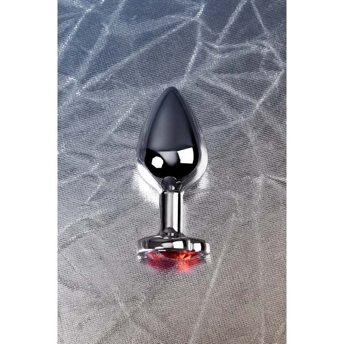 VipMarketim Metal  Anal Plug, Metal, gümüş, kırmızı kristalli, 7 cm, Ø 2,7 cm, 50 g