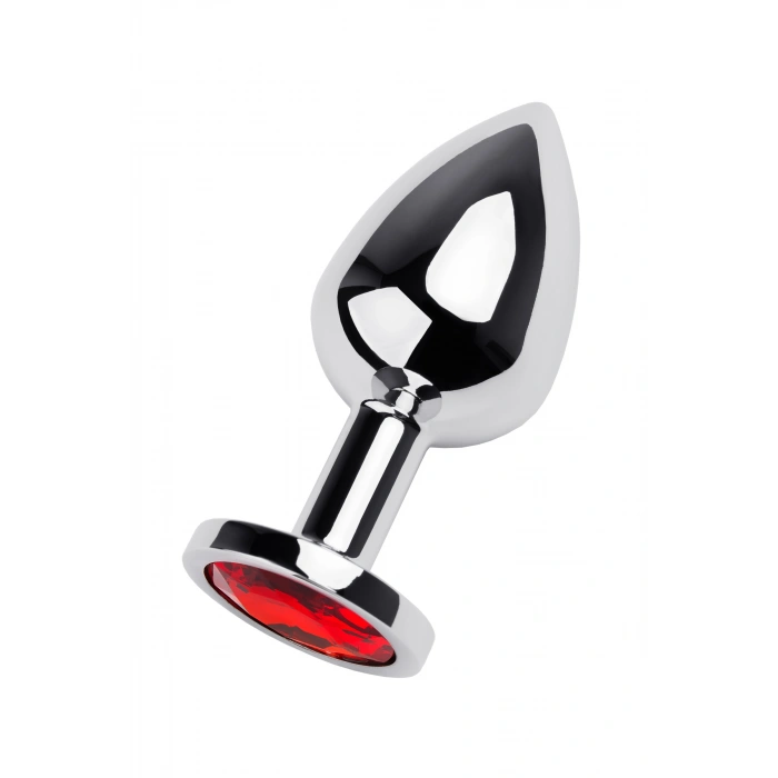 VipMarketim Metal Anal Plug, Metal, Gümüş, Kırmızı Kristalli, 8 Cm, Ø 3,4 Cm, 85 G