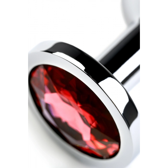 VipMarketim Metal Anal Plug, Metal, Gümüş, Kırmızı Kristalli, 8 Cm, Ø 3,4 Cm, 85 G