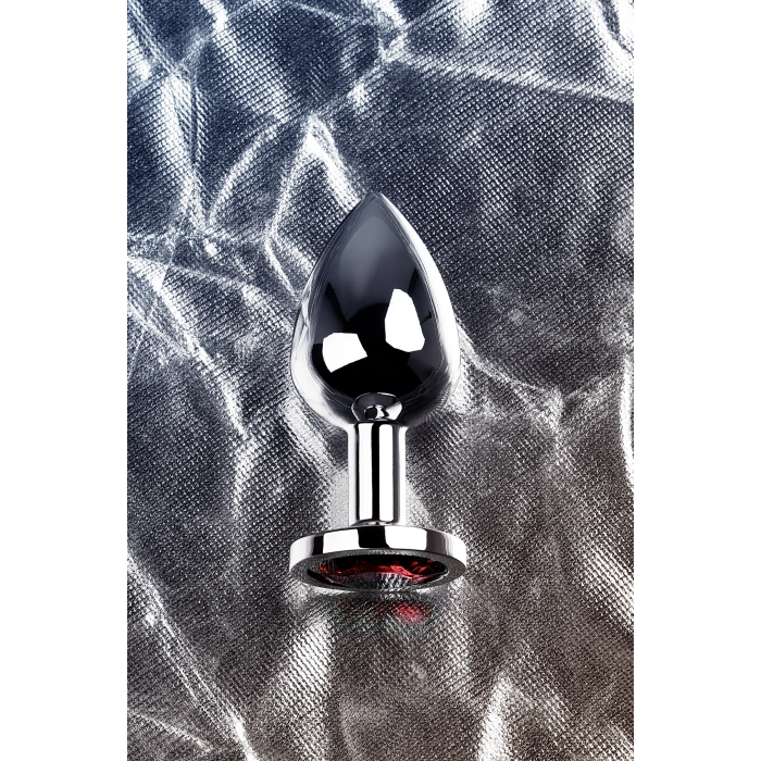 VipMarketim Metal Anal Plug, Metal, Gümüş, Kırmızı Kristalli, 8 Cm, Ø 3,4 Cm, 85 G