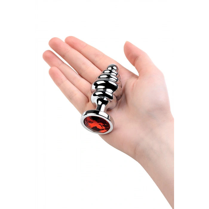 VipMarketim Metal Anal Plug, Metal, Gümüş, Kırmızı Kristalli, 8 Cm, Ø 3,5 Cm, 95 G