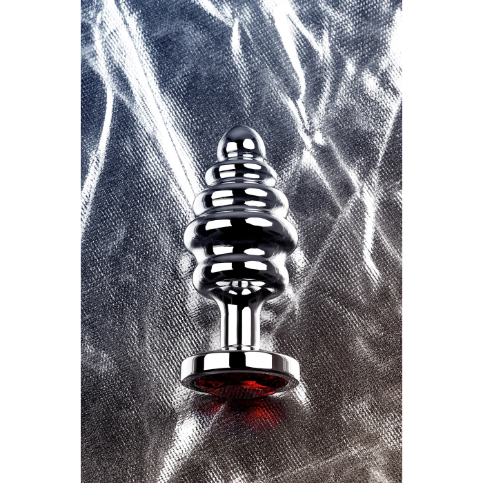 VipMarketim Metal Anal Plug, Metal, Gümüş, Kırmızı Kristalli, 8 Cm, Ø 3,5 Cm, 95 G