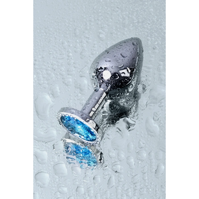 VipMarketim Metal Anal Plug, Metal, Gümüş, Mavi Kristalli, 8 Cm, Ø 3,4 Cm, 85 G