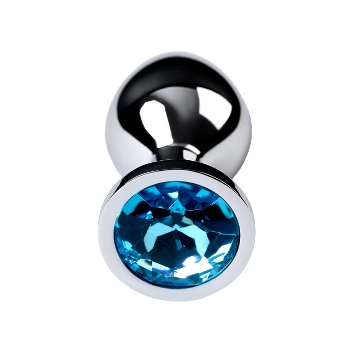 VipMarketim Metal Anal Plug, Metal, Gümüş, Mavi Kristalli, 8 Cm, Ø 3,4 Cm, 85 G