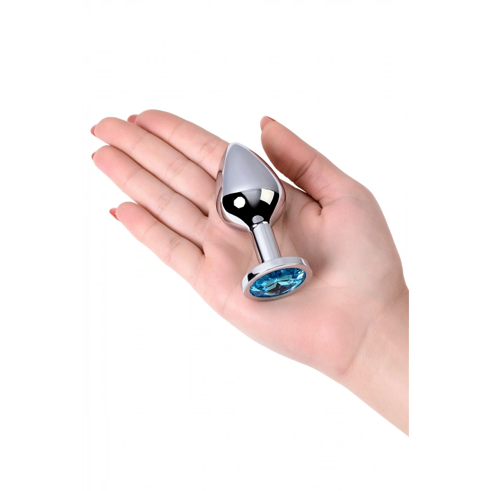 VipMarketim Metal Anal Plug, Metal, Gümüş, Mavi Kristalli, 8 Cm, Ø 3,4 Cm, 85 G