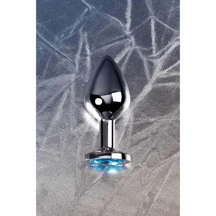 VipMarketim Metal  Anal Plug, Metal, gümüş, mavi kristalli, 8 cm, Ø 3,4 cm, 85 g