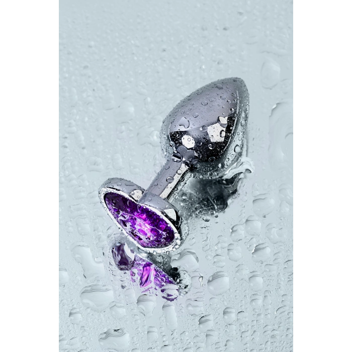 VipMarketim Metal Anal Plug, Metal, gümüş, mor kristalli, 7 cm, Ø 2,7 cm, 50 g