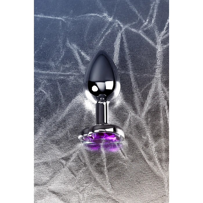 VipMarketim Metal Anal Plug, Metal, gümüş, mor kristalli, 7 cm, Ø 2,7 cm, 50 g