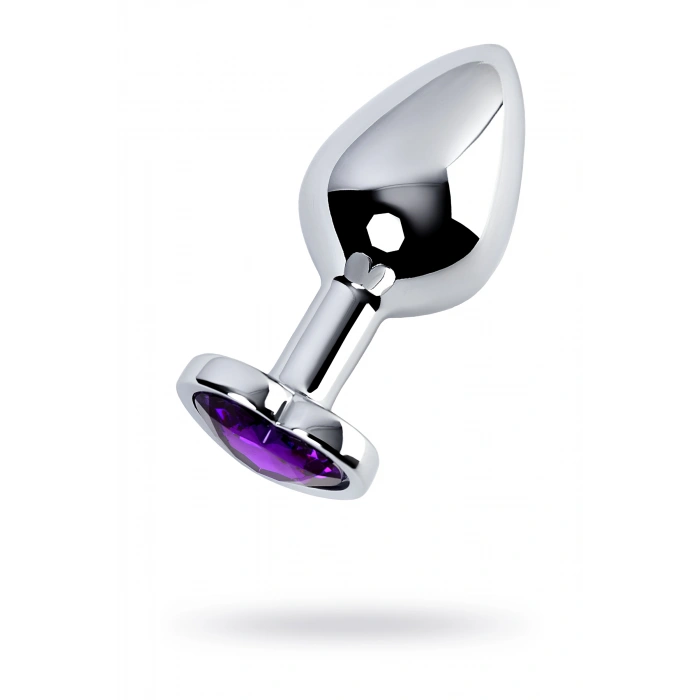 VipMarketim Metal  Anal Plug, Metal, gümüş, mor kristalli, 8 cm, Ø 3,4 cm, 85 g
