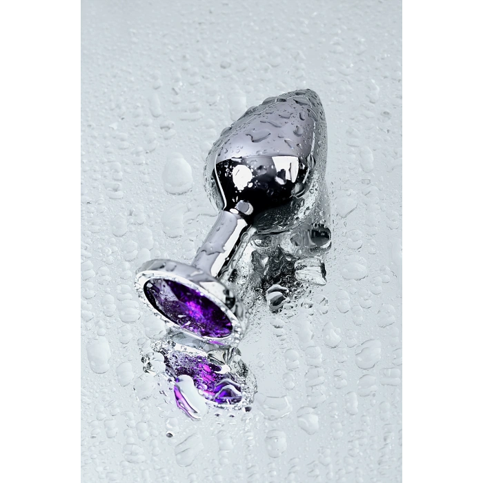 VipMarketim Metal Anal Plug, Metal, Gümüş, Mor Kristalli, 8 Cm, Ø 3,4 Cm, 85 G