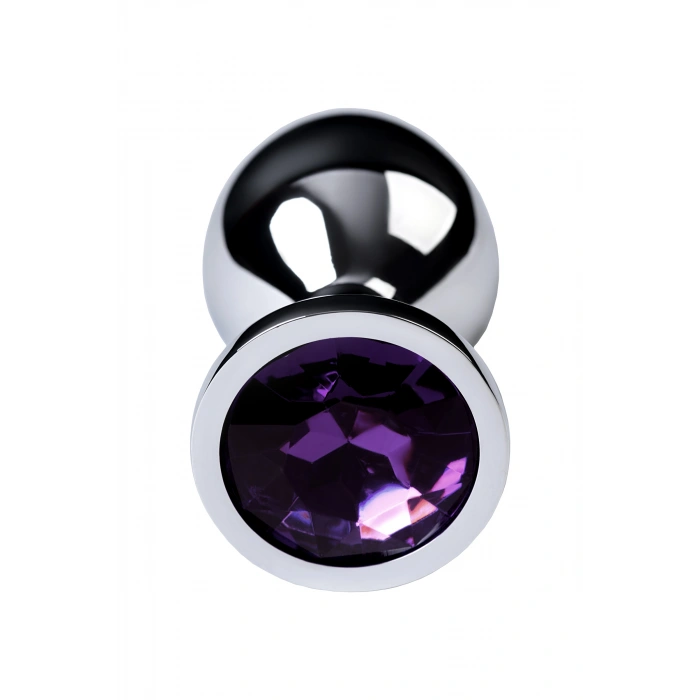 VipMarketim Metal  Anal Plug, Metal, gümüş, mor kristalli, 8 cm, Ø 3,4 cm, 85 g