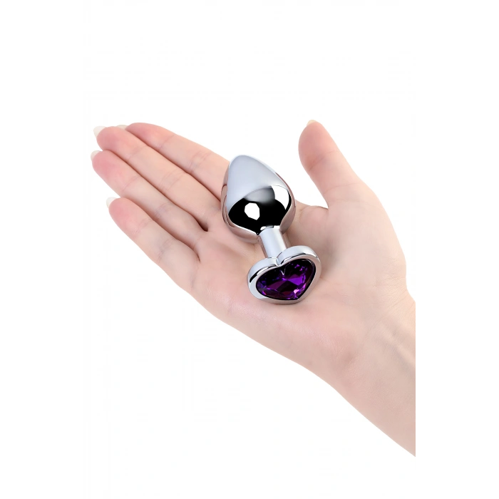 VipMarketim Metal  Anal Plug, Metal, gümüş, mor kristalli, 8 cm, Ø 3,4 cm, 85 g