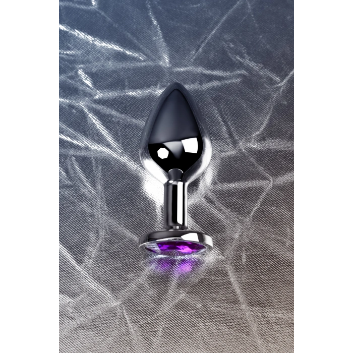 VipMarketim Metal  Anal Plug, Metal, gümüş, mor kristalli, 8 cm, Ø 3,4 cm, 85 g