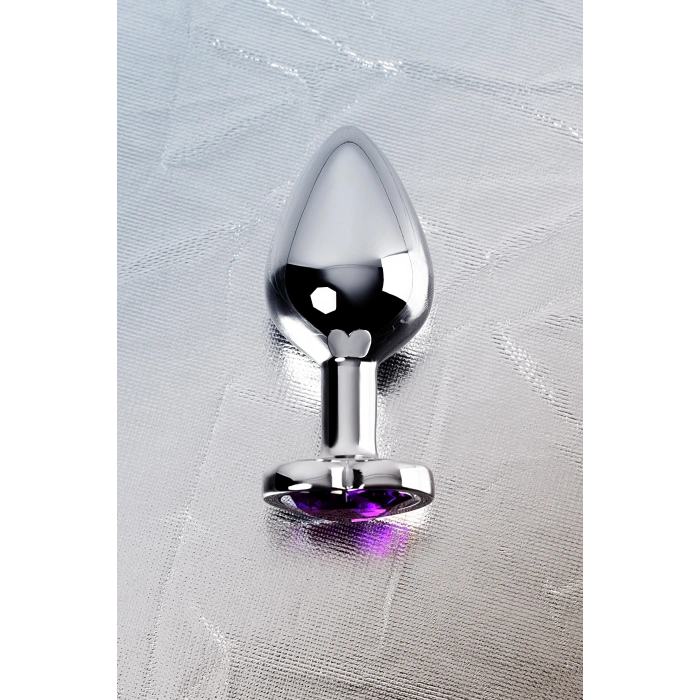VipMarketim Metal Anal Plug, Metal, Gümüş, Mor Kristalli, 8 Cm, Ø 3,4 Cm, 85 G