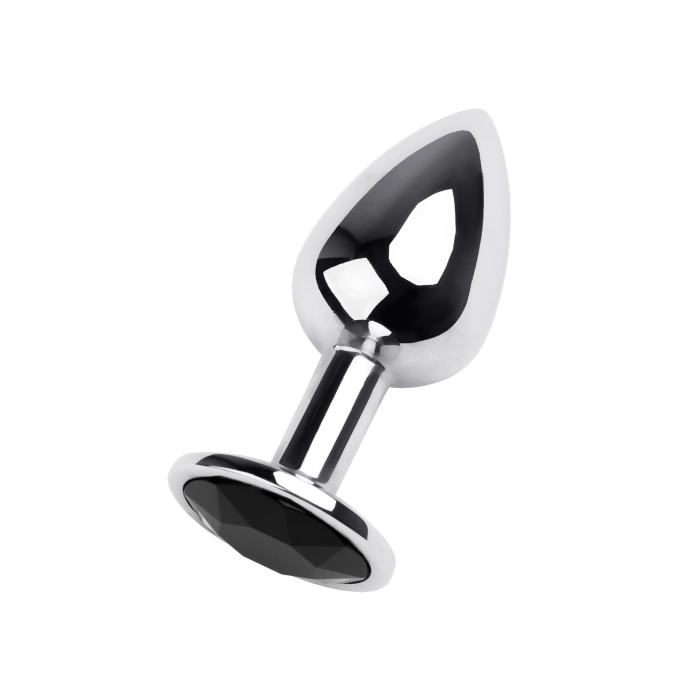 VipMarketim Metal Anal Plug, Metal, Gümüş, Siyah Kristalli, 7 Cm, Ø 2,8 Cm, 50 G