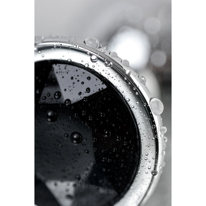 VipMarketim Metal Anal Plug, Metal, Gümüş, Siyah Kristalli, 8,1 Cm, Ø 3,4 Cm