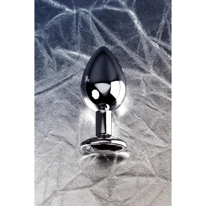 VipMarketim Metal Anal Plug, Metal, Gümüş, Siyah Kristalli, 8,1 Cm, Ø 3,4 Cm