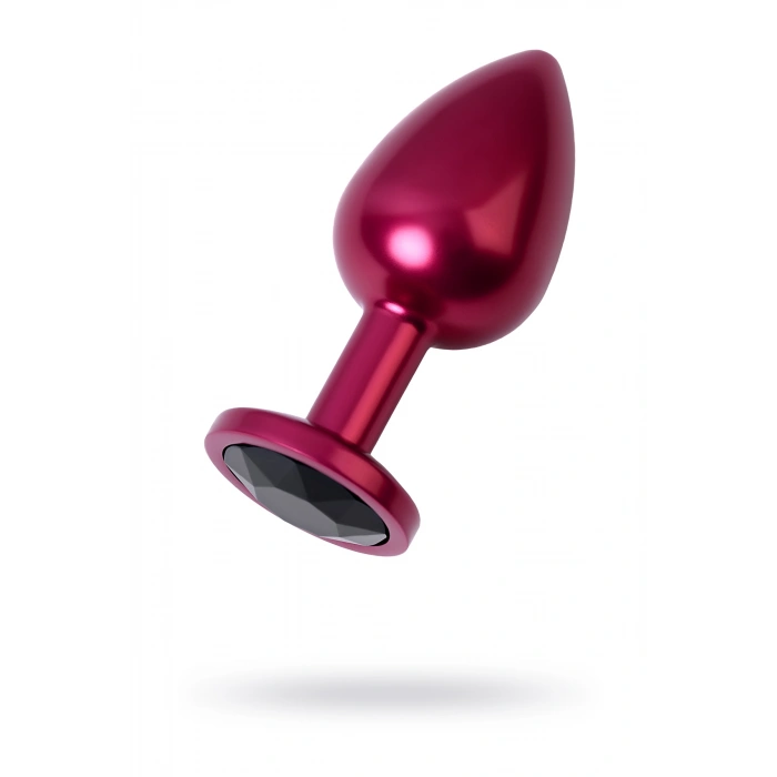VipMarketim Metal Anal Plug, Metal, Kırmızı, Siyah Kristalli, 8,2 Cm, Ø3,4 Cm, 85 G