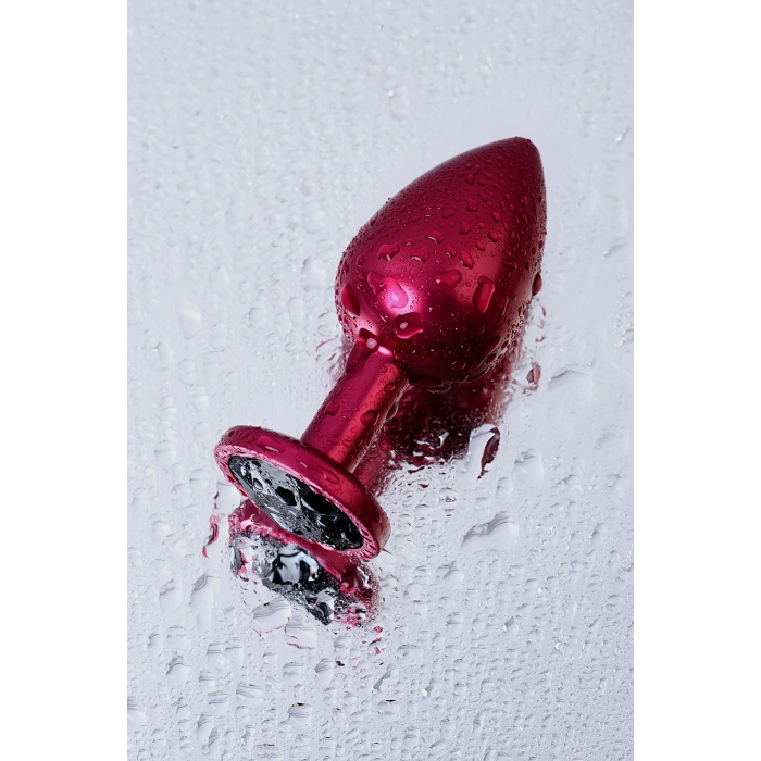 VipMarketim Metal Anal Plug, Metal, Kırmızı, Siyah Kristalli, 8,2 Cm, Ø3,4 Cm, 85 G