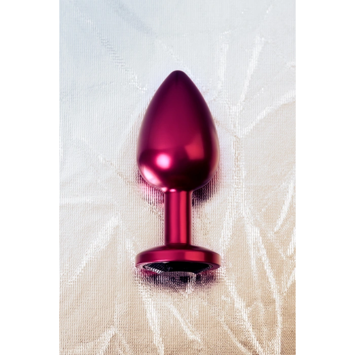 VipMarketim Metal Anal Plug, Metal, Kırmızı, Siyah Kristalli, 8,2 Cm, Ø3,4 Cm, 85 G