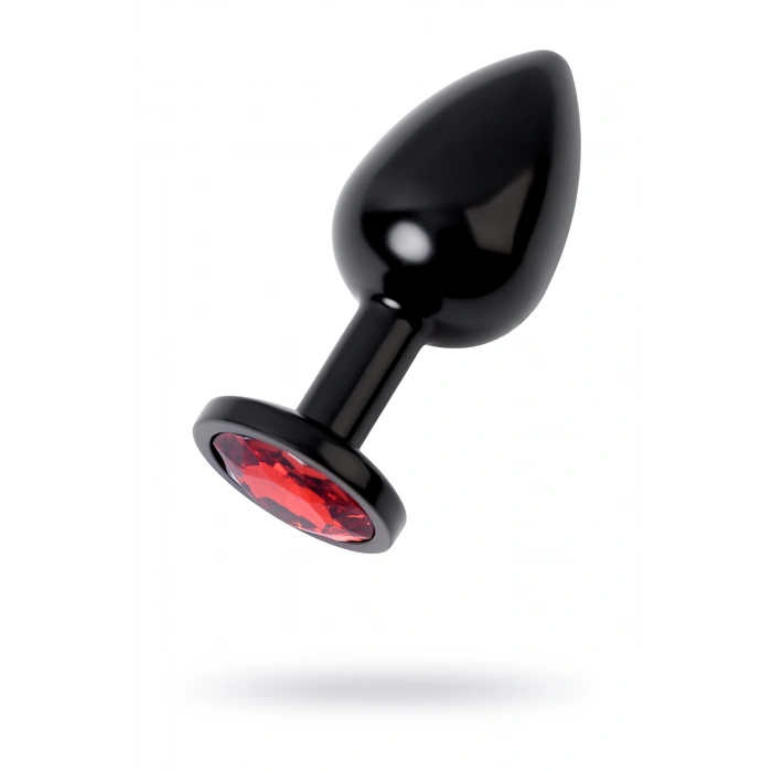 VipMarketim Metal Anal Plug, Metal, Siyah, Kırmızı Kristalli, 8,2 Cm, Ø3,4 Cm, 85 G