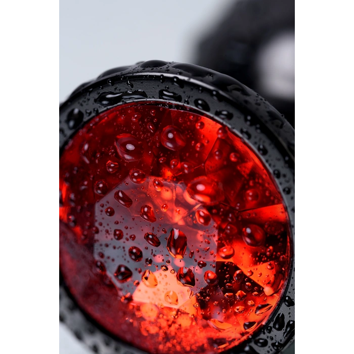 VipMarketim Metal Anal Plug, Metal, Siyah, Kırmızı Kristalli, 8,2 Cm, Ø3,4 Cm, 85 G