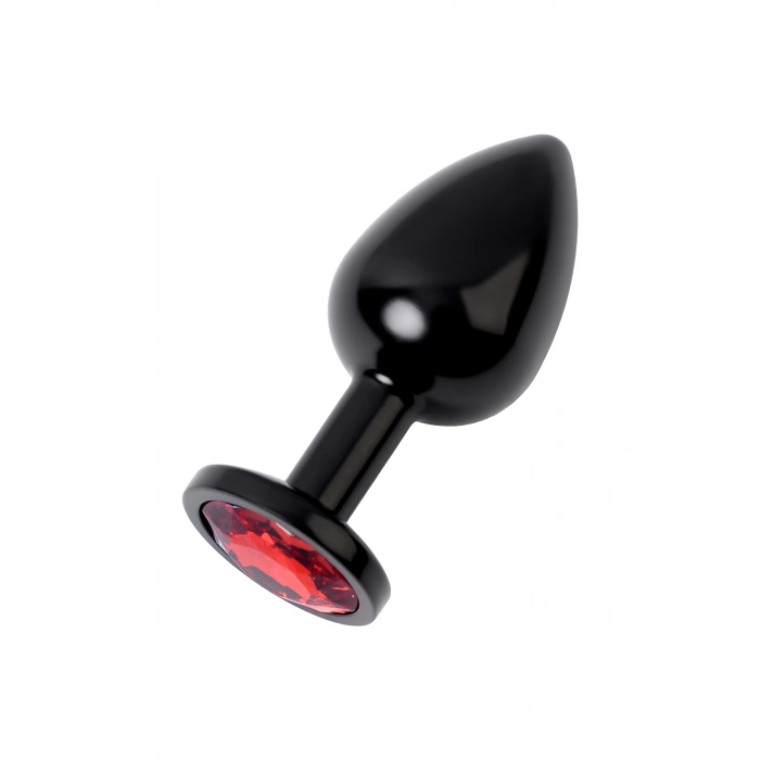 VipMarketim Metal Anal Plug, Metal, Siyah, Kırmızı Kristalli, 8,2 Cm, Ø3,4 Cm, 85 G