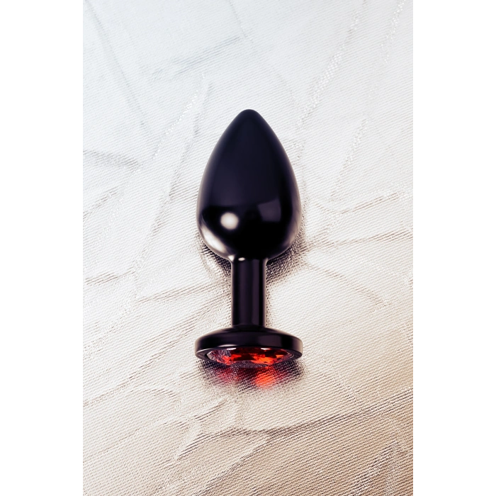 VipMarketim Metal   Anal Plug, Metal, siyah, kırmızı kristalli, 8,2 cm, Ø3,4 cm, 85 g