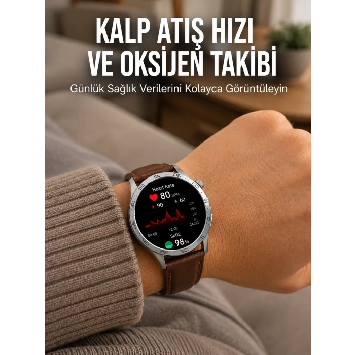 VipMarketim Metal Deri ve Silikon Kordonlu Çok Fonksiyonlu Akıllı Saat