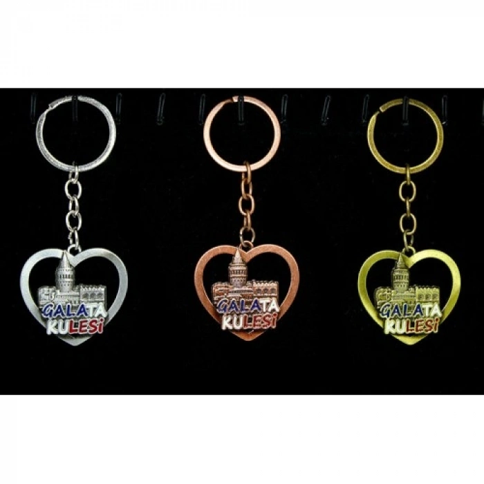 VipMarketim Metal Galata Kulesi Anahtarlık Kalp Tasarımlı