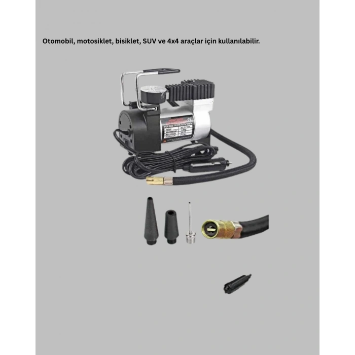 VipMarketim Metal Gövdeli Oto Lastik Hava Kompresörü 12V 140 PSI Hızlı Şişirme