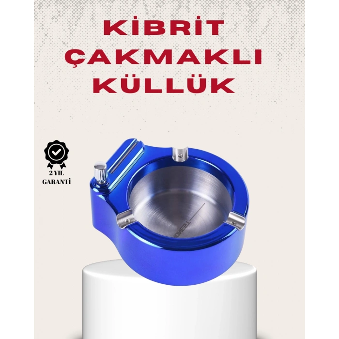 VipMarketim Metal Küllük ve Çakmak Seti Yuvarlak Modern Tasarım
