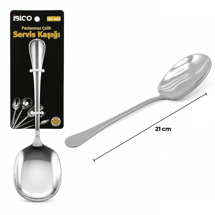 VipMarketim Metal Servis Kaşığı - 21 cm - Krom Renk