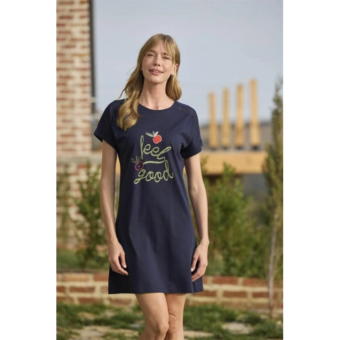 Vipmarketim Meyve Ve Yaprak Baskılı Dantelli feel Good Gecelik