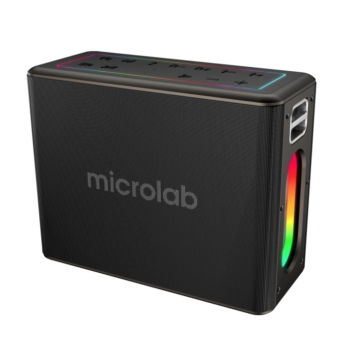 VipMarketim MICROLAB M60 Vega 100W Taşınabilir BT/USB/AUX/TF/Type-C RGB Işıklı 15000mAh Batarya 2adet Mikrofon Karaoke/Parti Bluetooth Speaker(1923)
