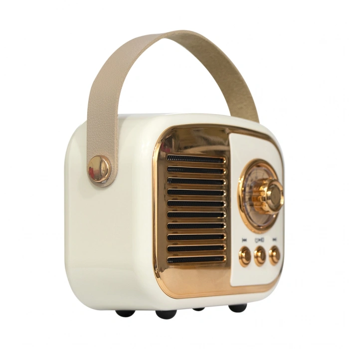 VipMarketim MIKADO MD-24BT Echoes Beyaz 3W Taşınabilir USB/TF Kart/Bluetooth 800mAh Klasik Retro Müzik Kutusu(1923)