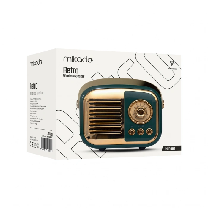 VipMarketim MIKADO MD-24BT Echoes Yeşil 3W Taşınabilir USB/TF Kart/Bluetooth 800mAh Klasik Retro Müzik Kutusu(1923)