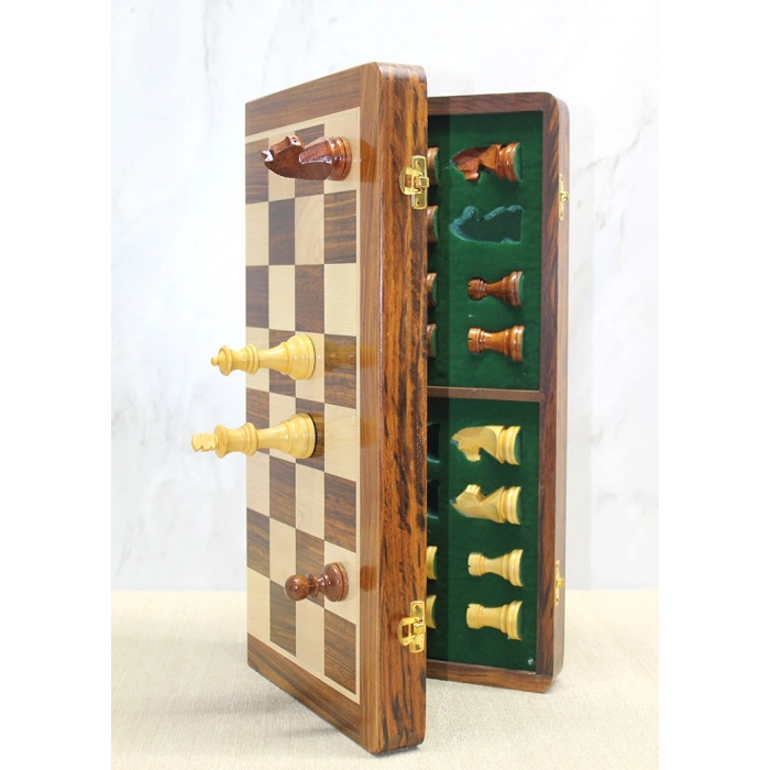 VipMarketim Mıknatıs Taşlı Ahşap Katlanabilir Kutulu Satranç Oyunu 40 Cm