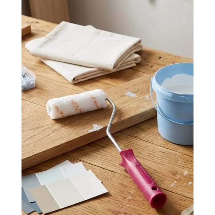 VipMarketim Mini Boya Fırça Seti 10 Cm Rulo Fırça 6 Adet Yedek Rulo Hediyeli Duvar Boyama Aparatı